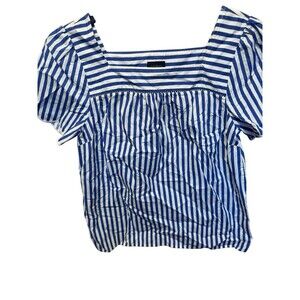 Talbots Short Sleeve Square Neck Striped Scalloped Blouse Women's Size MP Beach